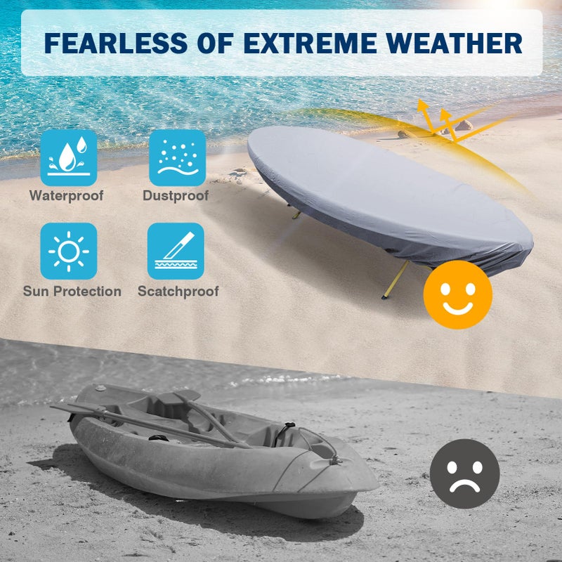 Kohree 600D Kayak Cover Waterproof, Kayak Covers for Outdoor Storage, Heavy Duty UV Protection Paddle Board Covers SUP Canoe Cover, 11.8-13.1ft - Image 4